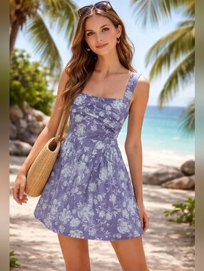 Free People Meet Me In Maui Floral Mini Dress M Boho Cottagecore Summer Beach